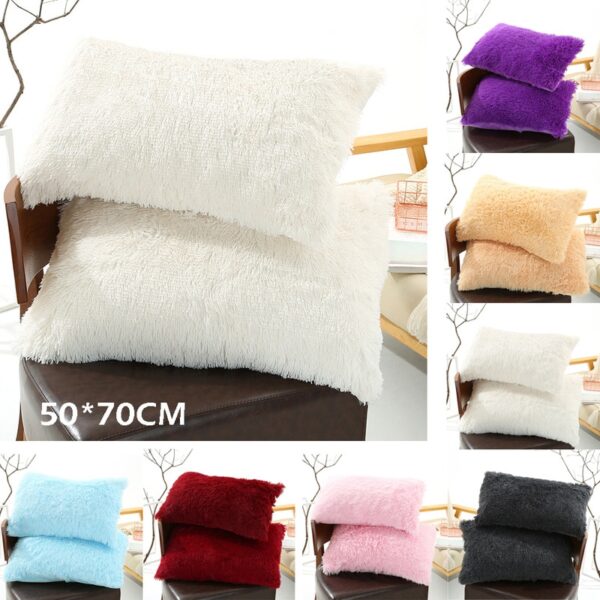 2 Pcs Set Solid Color Plush Pillow Covers 1