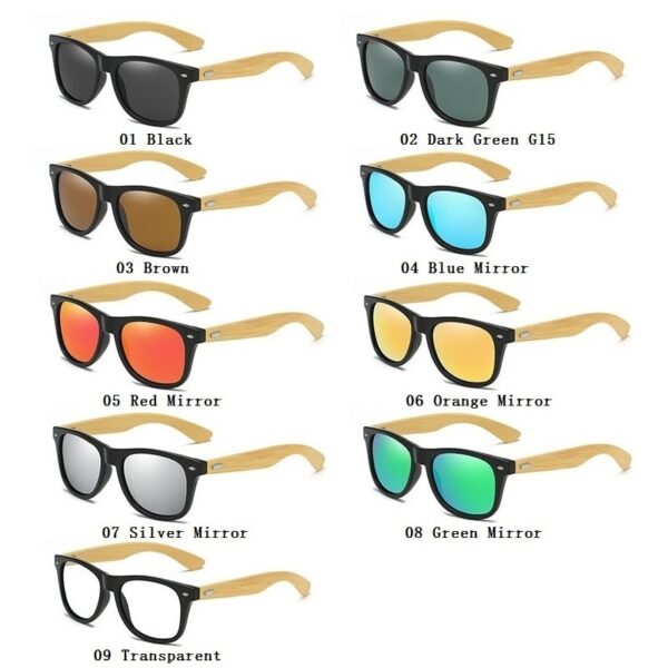 Fashionable Bamboo Wood Sunglasses Men Women Classic Square Vintage Driving Sun Glasses Black Fishing Eyewear UV400 Eyepieces 6