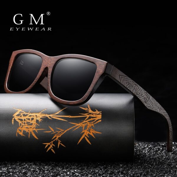 GM Natural Bamboo Wooden Sunglasses Handmade Polarized Glasses Mirror Coating Lenses Eyewear With Gift Box 1