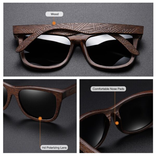 GM Natural Bamboo Wooden Sunglasses Handmade Polarized Glasses Mirror Coating Lenses Eyewear With Gift Box 2